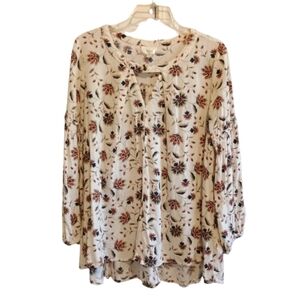 Z Love Boho Floral Blouse Size Small Balloon Sleeve Rayon Tunic Top High Low Hem